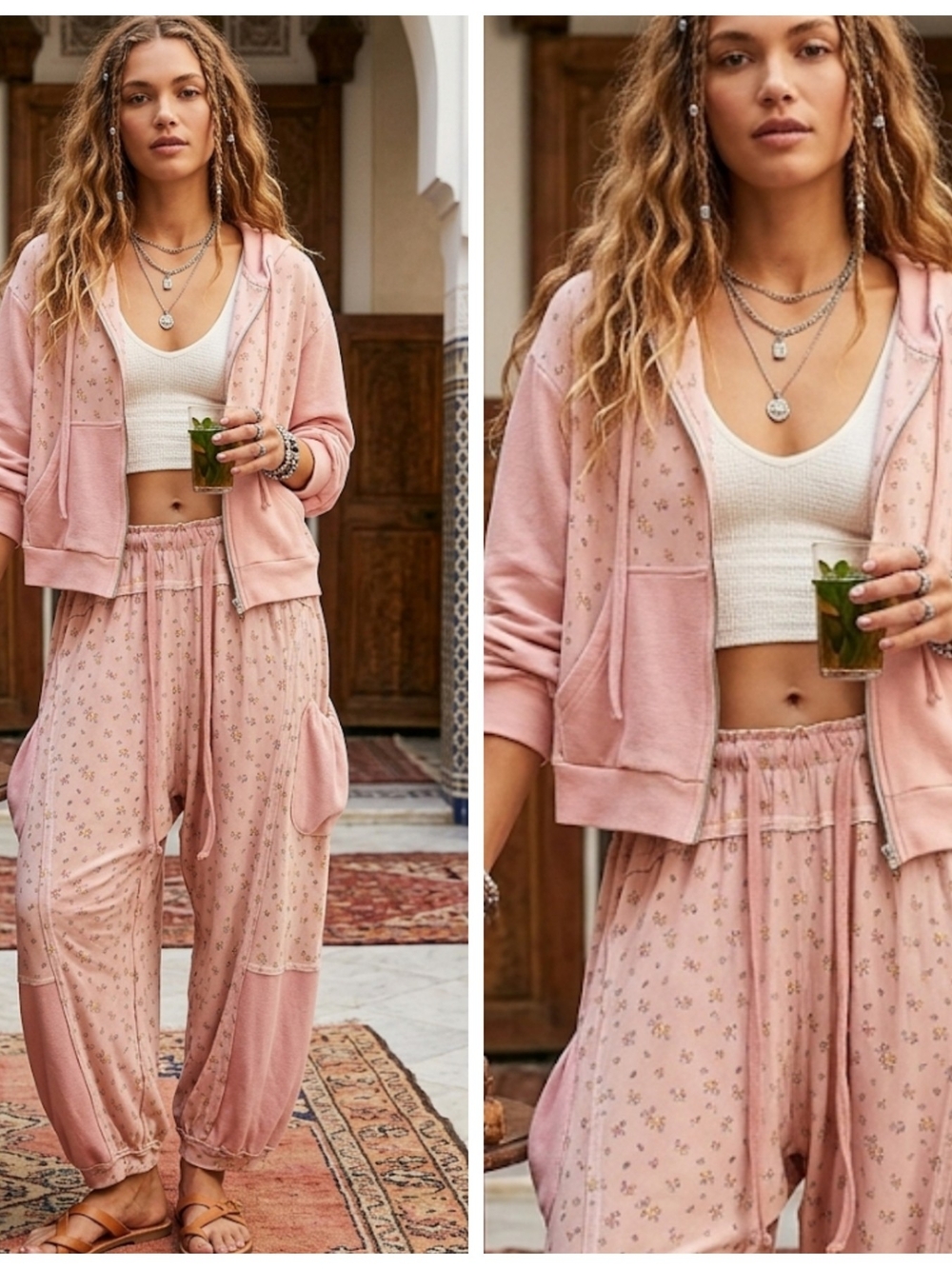 POL Dusty Pink Floral Zip Hoodie & Relaxed Joggers Set